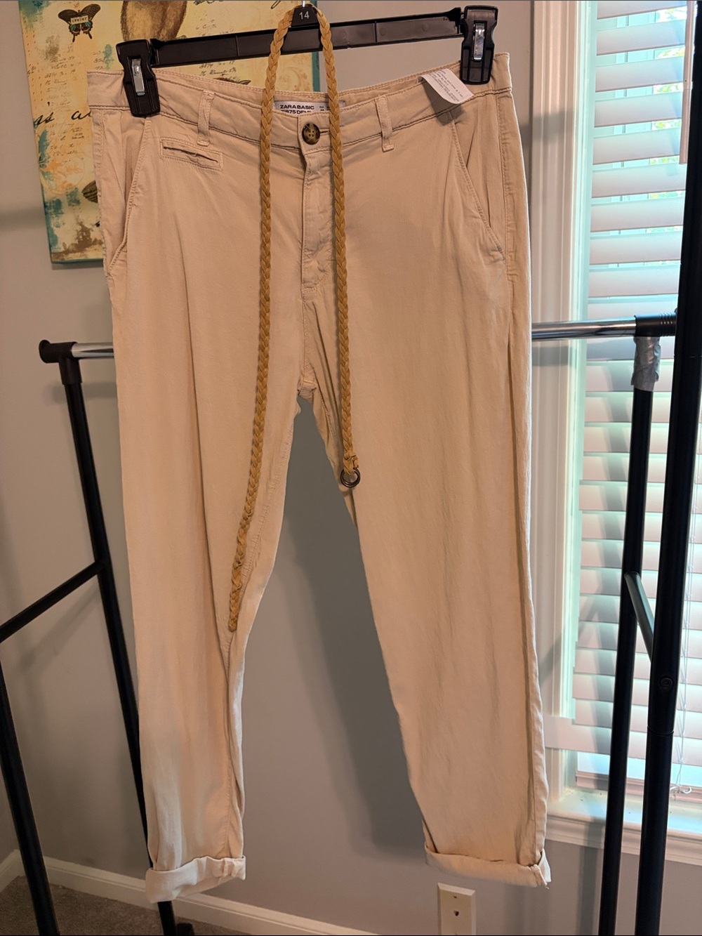 Zara Light Beige Cotton Chino Pants with Coordinating Belt
